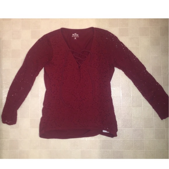 Hollister red lace long sleeve - Picture 2 of 3